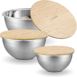 dokaworld Glass Mixing Bowls - Nesting Bowls - Cute Collapsible Glass Bowls with Lids Food Storage - 5 Stackable Microwave Safe Glass Containers - Salad Bamboo Mixing Bowls - Baking Bowls for Kitchen