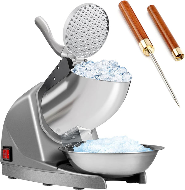 HORGELU Ice Crusher Ice Shaver 3 Blades with Ice Pick 286lbs/hr Snow Cone Machine 380W Shaved Ice Machine 2000rpm Food-grade Stainless Steel Ice Shaved Machine 110V Snow Cone Maker for Home Commercial