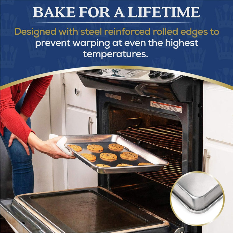 Professional Quarter Sheet Baking Pans - Set of 2 Aluminum Cookie Sheets - Rimmed 9x13-inch for Baking and Roasting