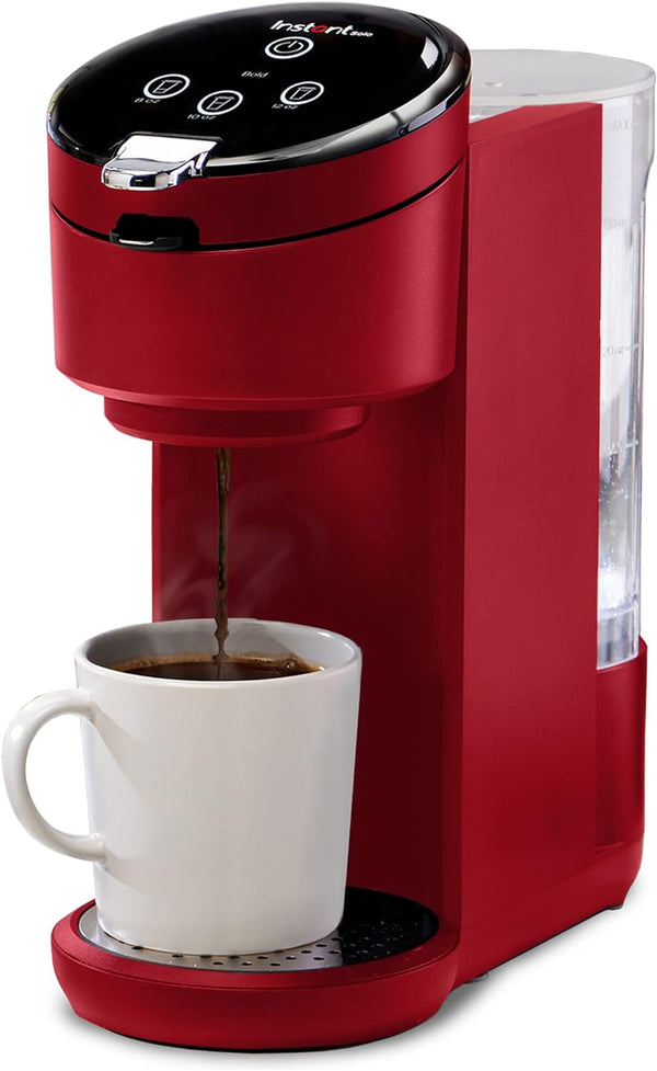 Instant Solo Single Serve Coffee Maker, From the Makers of Pot, K-Cup Pod Compatible Brewer, Includes Reusable & Bold Setting, Brew 8 to 12oz., 40oz. Water Reservoir, Red