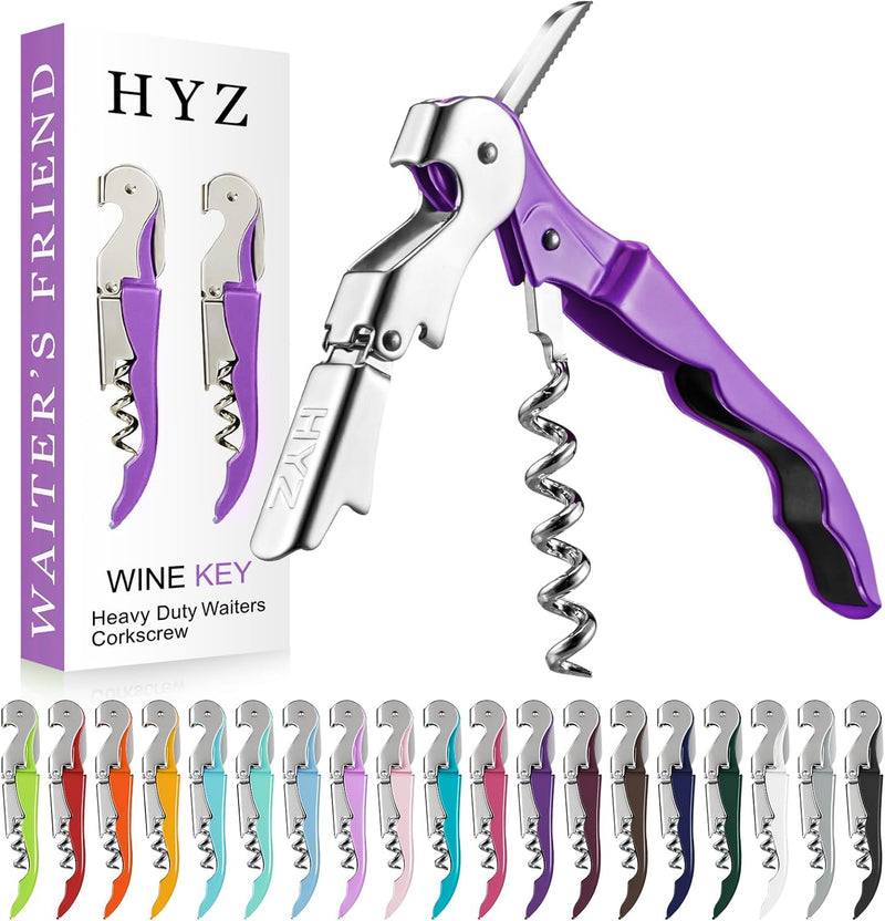 HYZ 2-Pack Wine Opener Waiter Corkscrew, Professional Wine Key for Servers, Bartender with Foil Cutter, Manual Wine Bottle Opener Double Hinged (Pink)