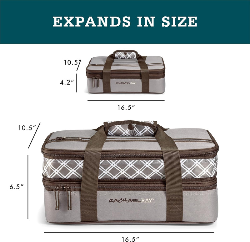 Rachael Ray Expandable Insulated Casserole Carrier for HotCold Food Sea Salt Grey 9x13 Baking Dish