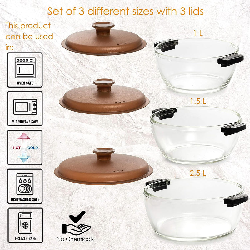 3-Piece Glass Casserole Bakeware Set - Durable  Microwave Safe