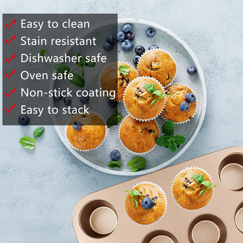 Nonstick 5-Piece Baking Pan Set - RoundSquare Cake Muffin Loaf Roast Pans Baking Sheets