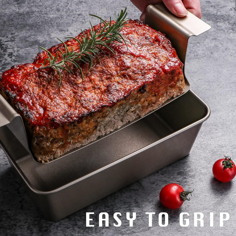 HONGBAKE Nonstick Meatloaf Pan with Drain Tray and Insert 9 x 5 Inches - Grey