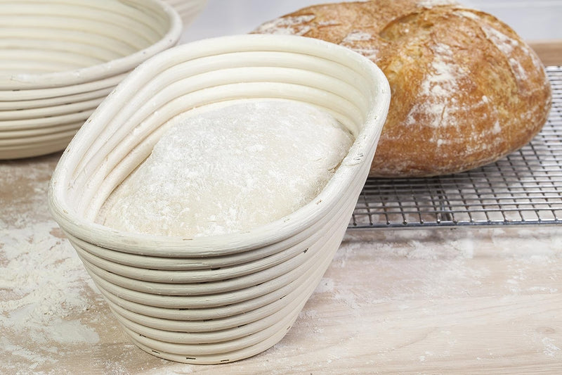 Round Bread Banneton Basket with Liner - 10 inch Oval Brotform Proofing Basket