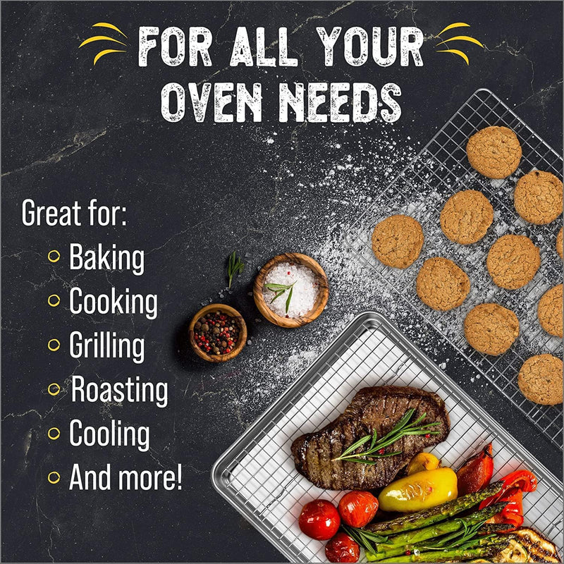 Checkered Chef Baking Sheets - Half Sheet Pan with Rack Set - Easy Clean Aluminum Bakeware