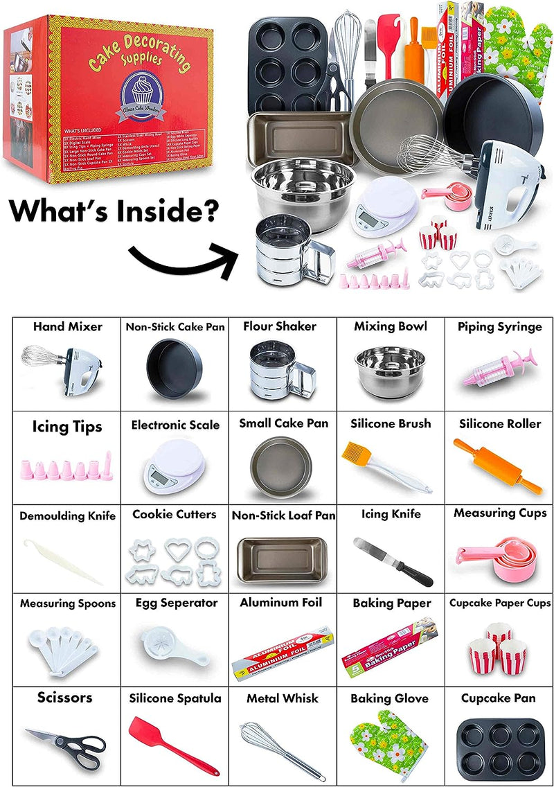 60-Piece Baking Set for Kids and Adults - Mixer Pans Utensils Recipe Guide