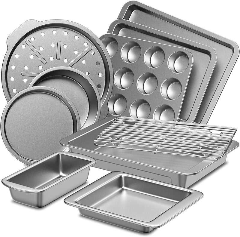 Nonstick Bakeware Set - 10-Piece Grey w Wider Grips