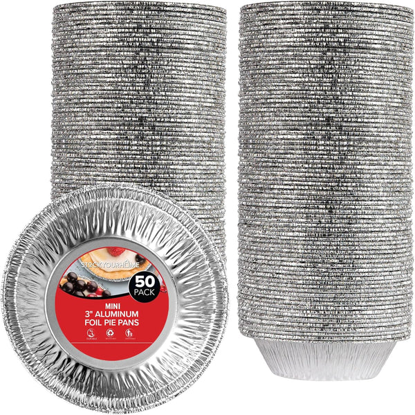 50 Count Disposable Mini Foil Pie Pans for Baking - Recyclable and Durable