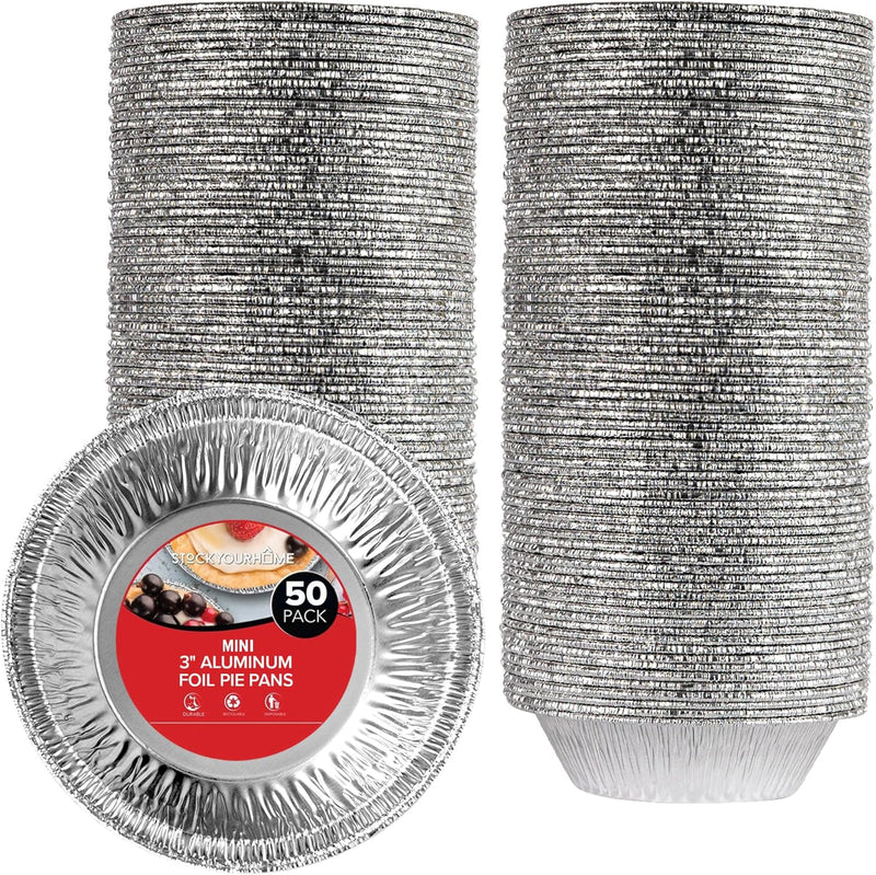 50 Count Disposable Mini Foil Pie Pans for Baking - Recyclable and Durable