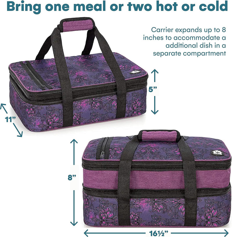 Double Casserole Travel Bag - Insulated Food Carrier for HotCold Dishes Heather Gray