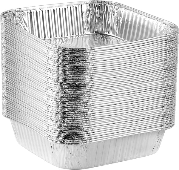 PLASTICPRO Disposable Square Aluminum Baking Pans - Pack of 25 3x3x2 inches