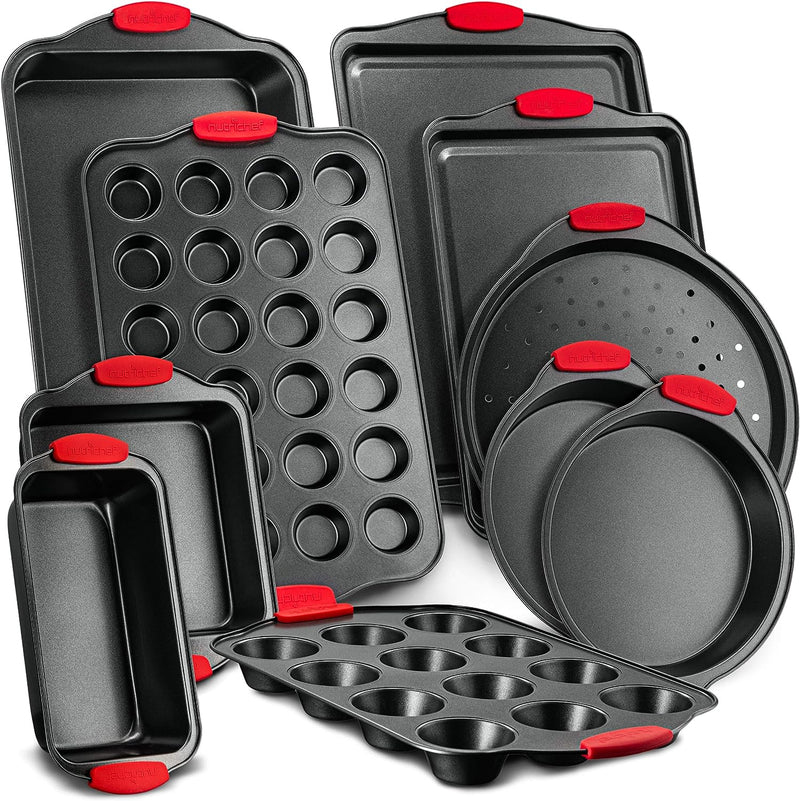 Non-Stick Baking Pan Set with Silicone Handles - Red 3-Piece by NutriChef