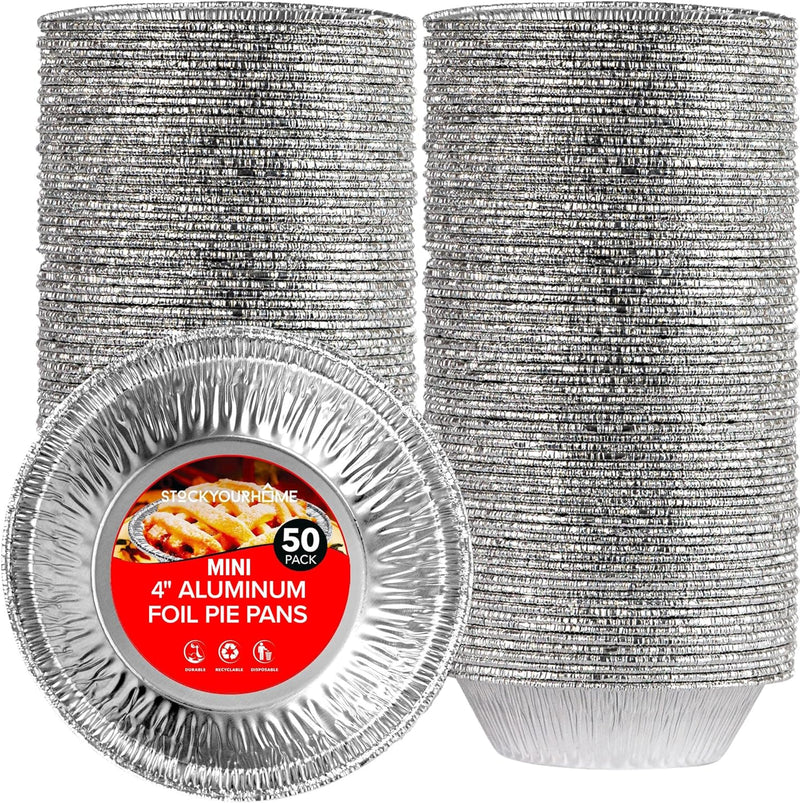 50 Count Disposable Mini Foil Pie Pans for Baking - Recyclable and Durable