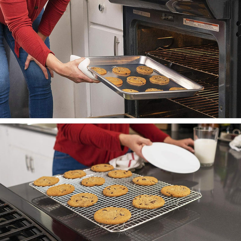 Oven-Safe Baking Rack and Pan Set - Quarter Sheet Size - Premium Aluminum and Stainless Steel - Durable and Easy to Clean