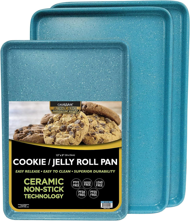 casaWare 3pc Commercial Weight Cookie Sheet Set - 2x 15 x 10 Pans 1x 13 x 9 Pan Blue Granite