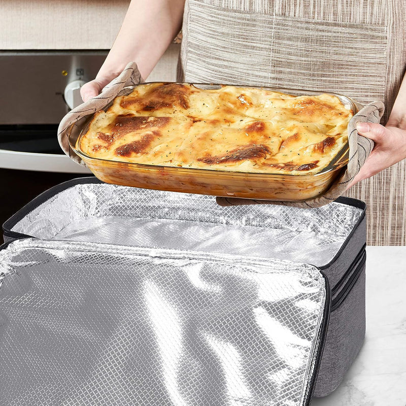 Insulated Double Decker Casserole Carrier - HotCold Food Expandable Grey