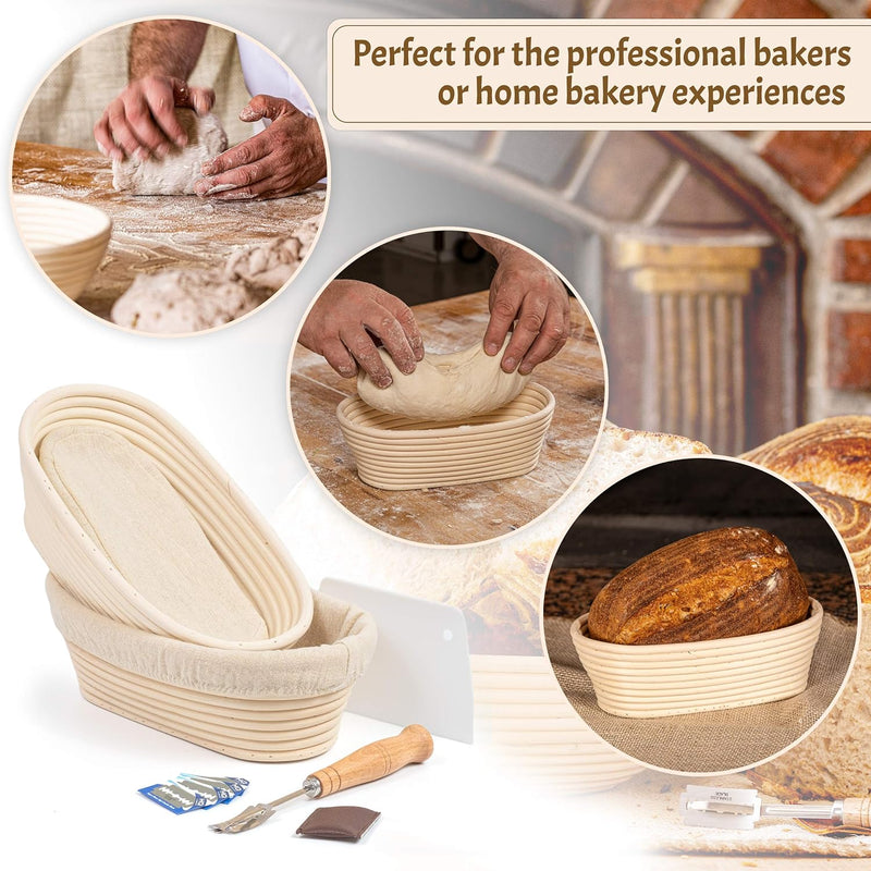 Bread Baking Set - 10 Oval Banneton Proofing Baskets