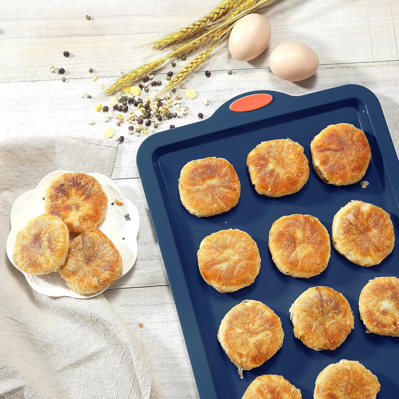 8-in-1 Silicone Baking Set - 6 Molds 2 Mats Cookie Sheet Cake Pan - Navy Blue