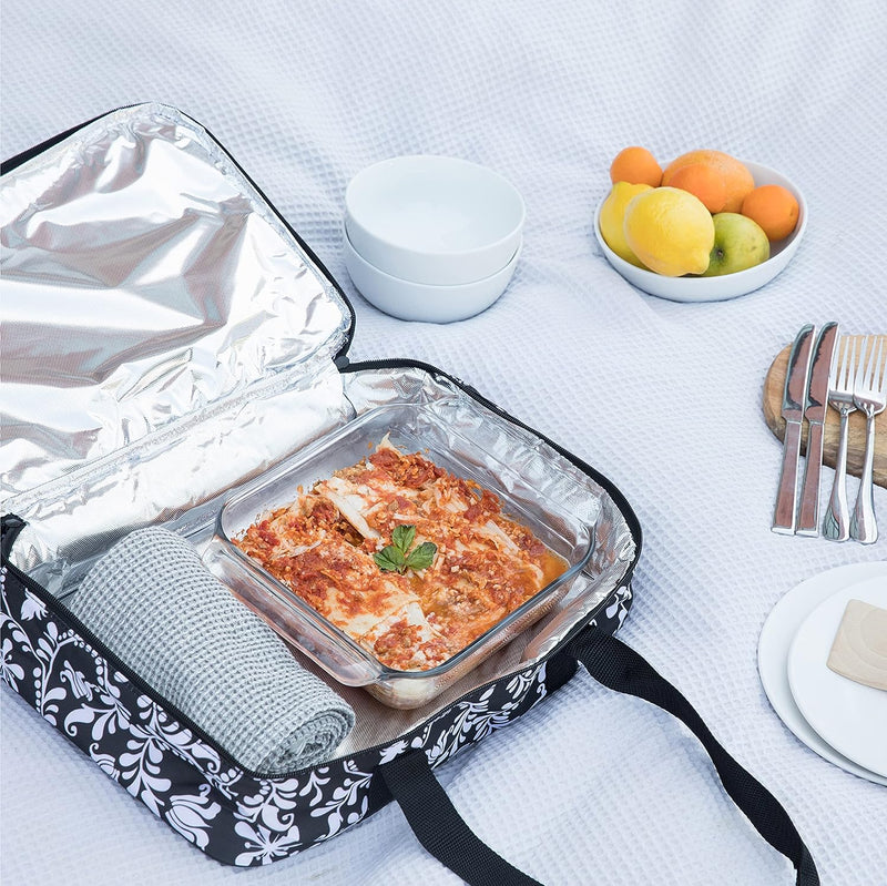 Double Casserole Travel Bag - Insulated Food Carrier for HotCold Dishes Heather Gray