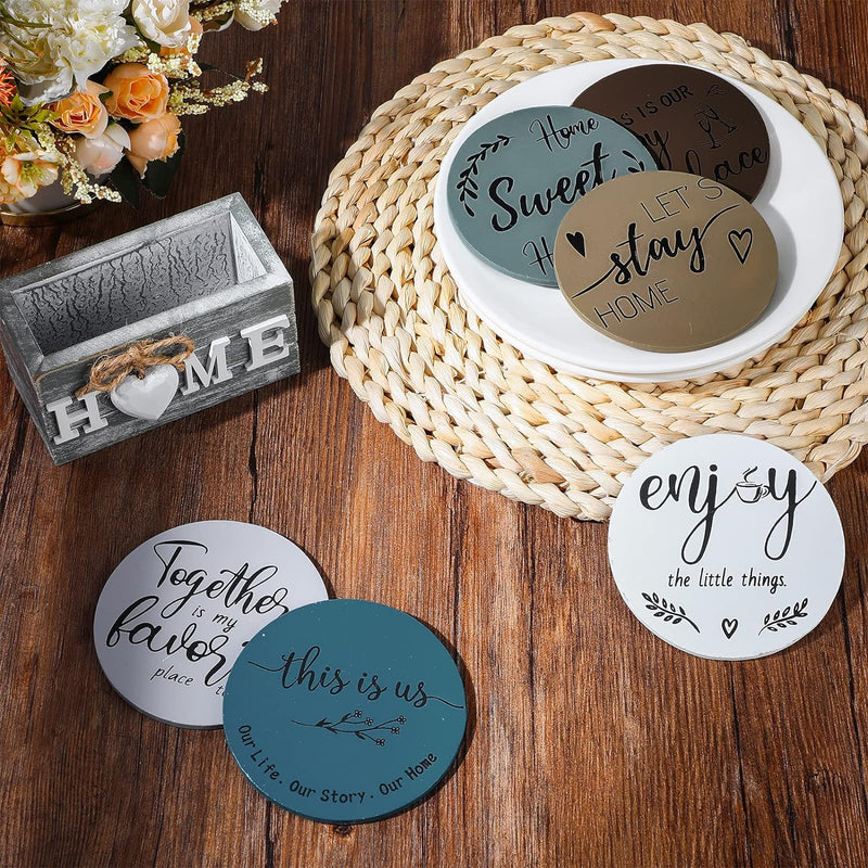 Wooden Heart Coasters Set of 6 with Holder - Farmhouse Style - Coffee Table Protection
