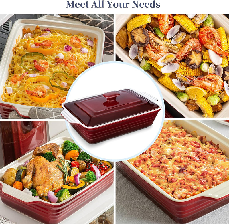 Ans LOVECASA 45 Qt Nonstick Casserole Dish with Lid - 9x13 Inch Lasagna Pan for Dinner Parties - Gradient Red