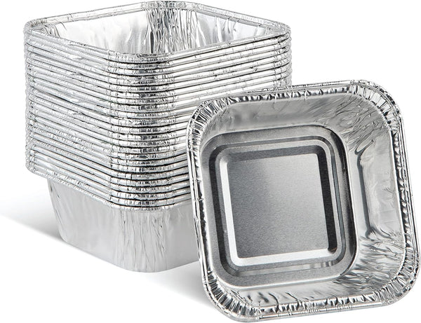 PLASTICPRO Disposable Square Aluminum Baking Pans - Pack of 25 3x3x2 inches