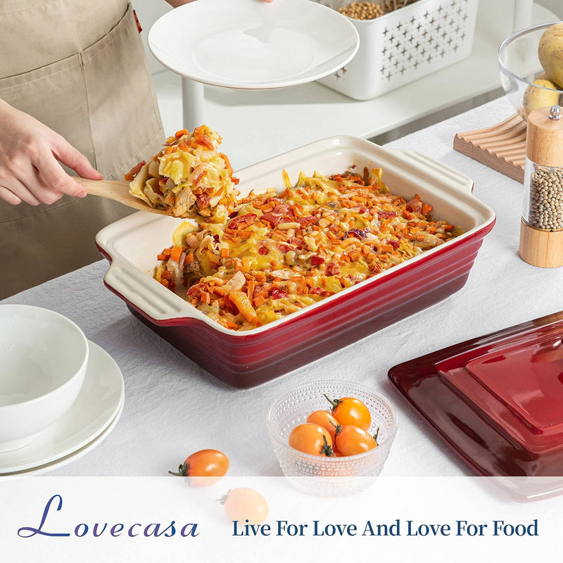 Ans LOVECASA 45 Qt Nonstick Casserole Dish with Lid - 9x13 Inch Lasagna Pan for Dinner Parties - Gradient Red