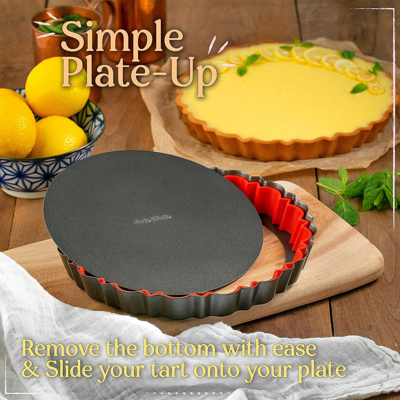 9-Inch Nonstick Fluted Tart Pan with Removable Bottom and Crust-Shaper for Pies and Quiche