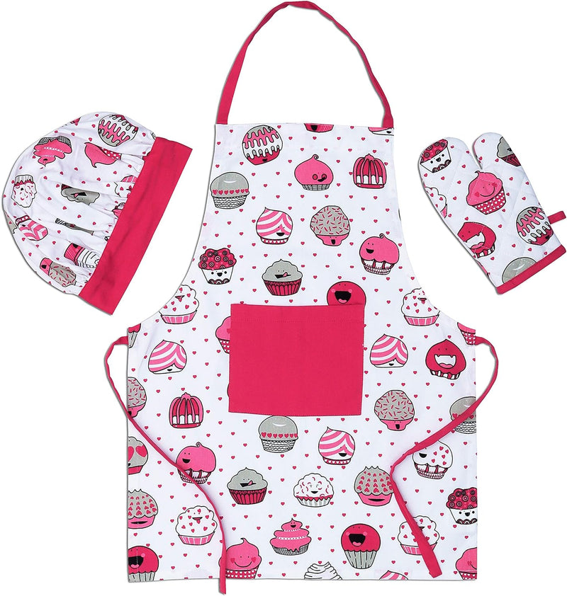 Kids Baking Set  AMOUR INFINI Cupcakes  3 Piece Kitchen Wear Kit  100 Cotton