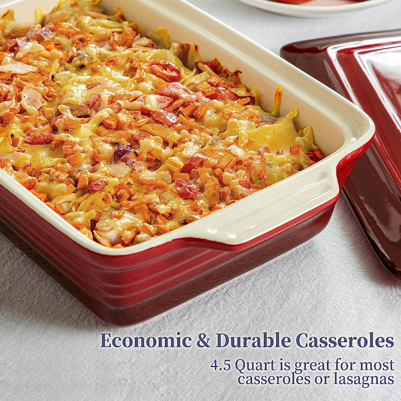 Ans LOVECASA 45 Qt Nonstick Casserole Dish with Lid - 9x13 Inch Lasagna Pan for Dinner Parties - Gradient Red