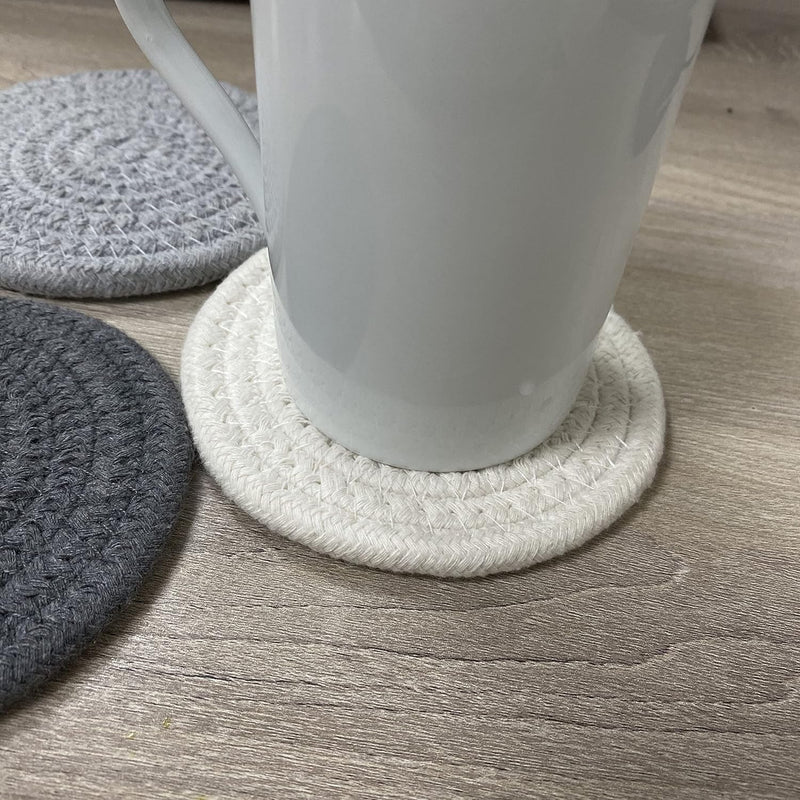 Cotton Woven Drink Coaster Set with Holder - Minimalist Home Decor for Wooden Tabletop Protection