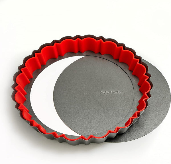 9-Inch Nonstick Fluted Tart Pan with Removable Bottom and Crust-Shaper for Pies and Quiche