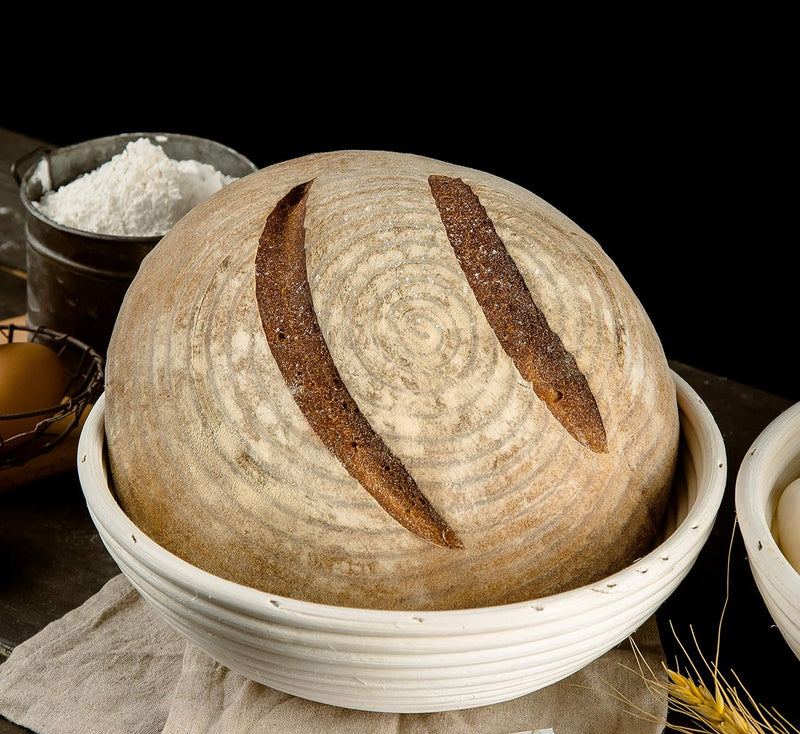 Round Bread Banneton Proofing Basket  Liner - Handmade Rattan Dough Rising Bowl - 9 inch