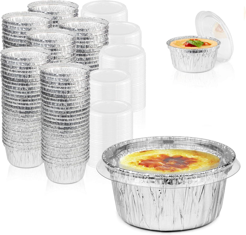 50 Pack 4 oz Disposable Foil Ramekins with Lids for Fit Meal Prep