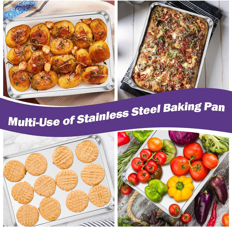 TeamFar Baking Sheet Set - 2-pc Stainless Steel Pan Set Non-toxic  Easy Clean