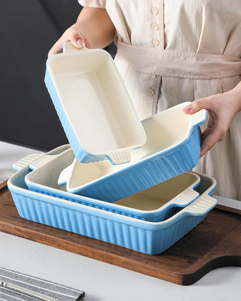 BakeBake Porcelain Casserole Dish Set with Handles and Deep Lasagna Pans in White