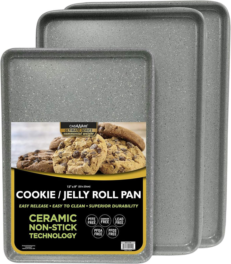 casaWare 3pc Commercial Weight Cookie Sheet Set - 2x 15 x 10 Pans 1x 13 x 9 Pan Blue Granite