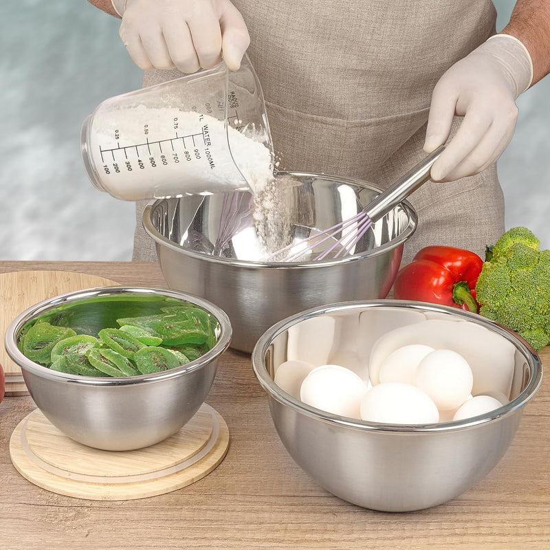 Collapsible Glass Mixing Bowls - 5 Stackable with Lids Microwave Safe Bamboo Salad  Baking Bowls