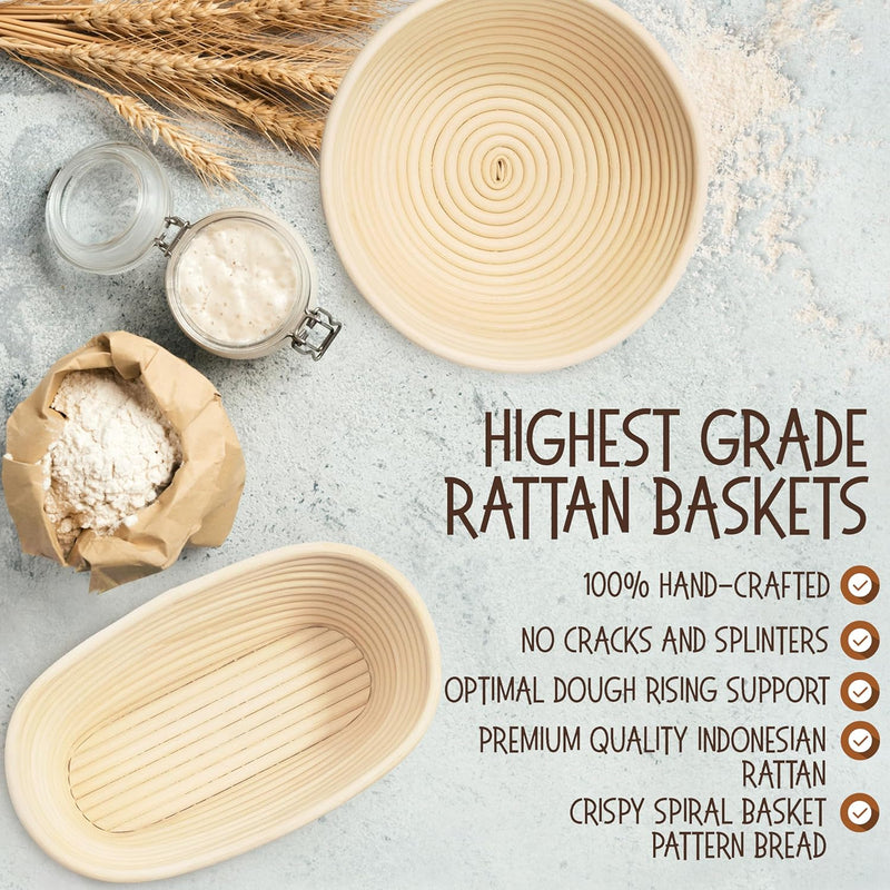 9 inch Round Sourdough Bread Proofing Basket - Bread Baking Supplies Set with Banneton Basket