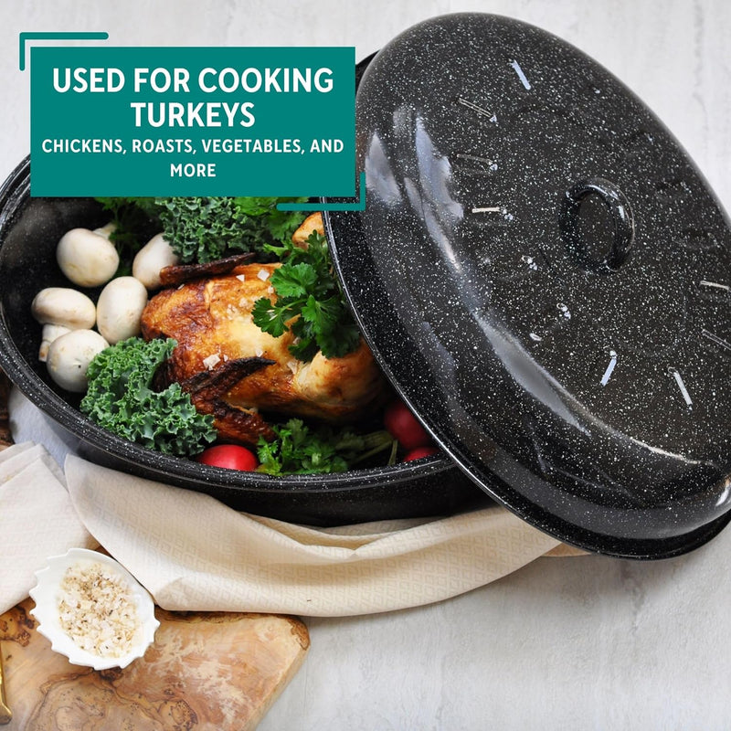 Mirro 15 Covered Oval Roaster with Lid - Black Turkey  Meat