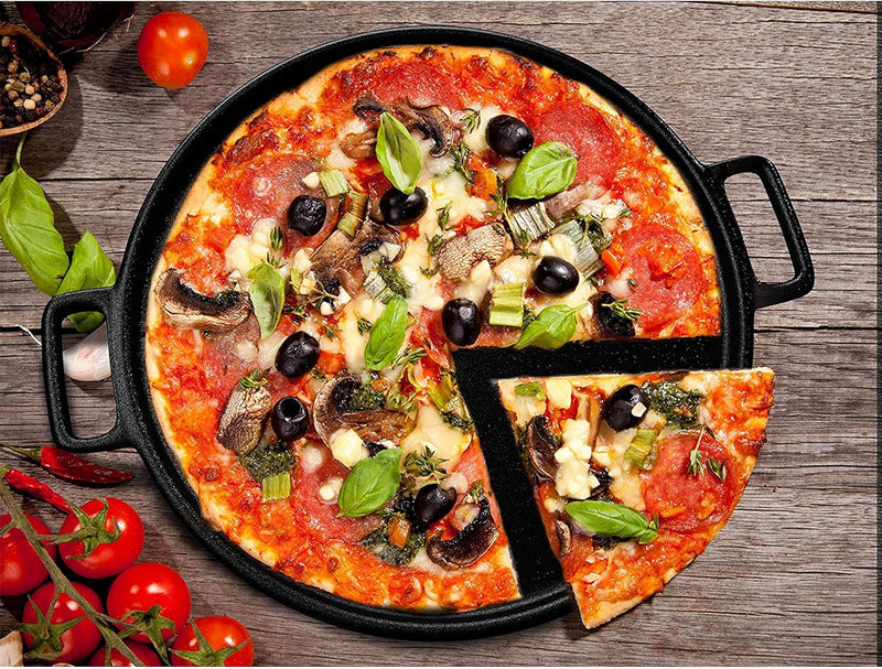 Home-Complete Cast Iron Pizza Pan-14 Skillet for Cooking Baking Grilling - Durable Versatile Kitchen Cookware