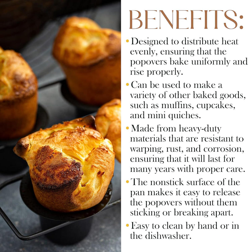 Epica Nonstick Popover Pan - Perfect for Yorkshire Puddings Frittatas Muffins Quiches and More