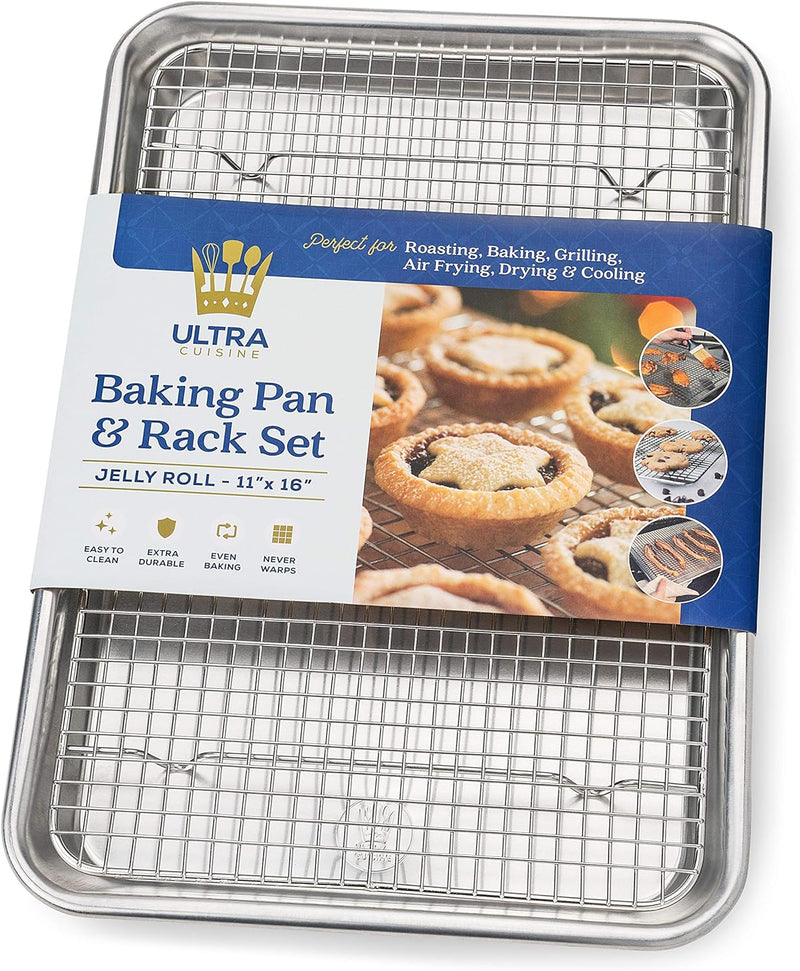 Oven-Safe Baking Rack and Pan Set - Quarter Sheet Size - Premium Aluminum and Stainless Steel - Durable and Easy to Clean