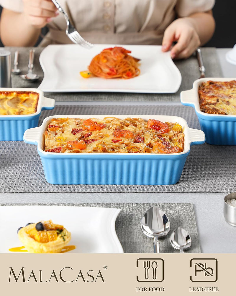 BakeBake Porcelain Casserole Dish Set with Handles and Deep Lasagna Pans in White