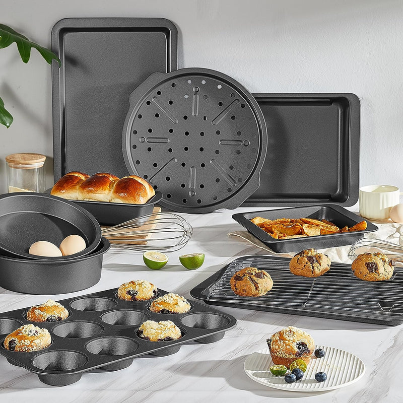 Nonstick Bakeware Set - 10-Piece Grey w Wider Grips