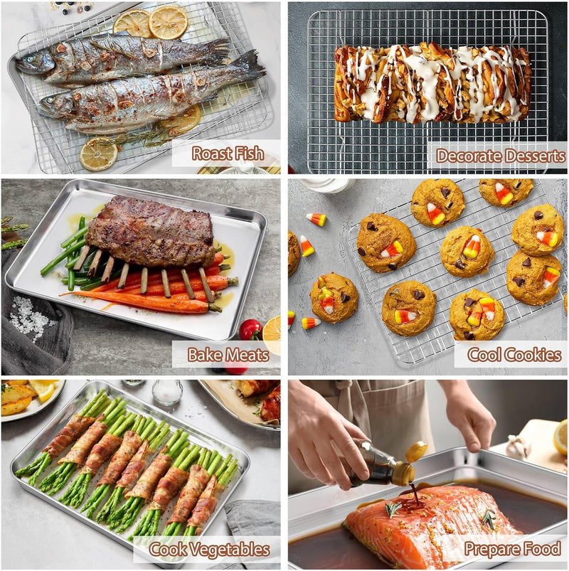 PP CHEF 8-Piece Stainless Steel Baking Sheet and Rack Set - Oven and Dishwasher Safe