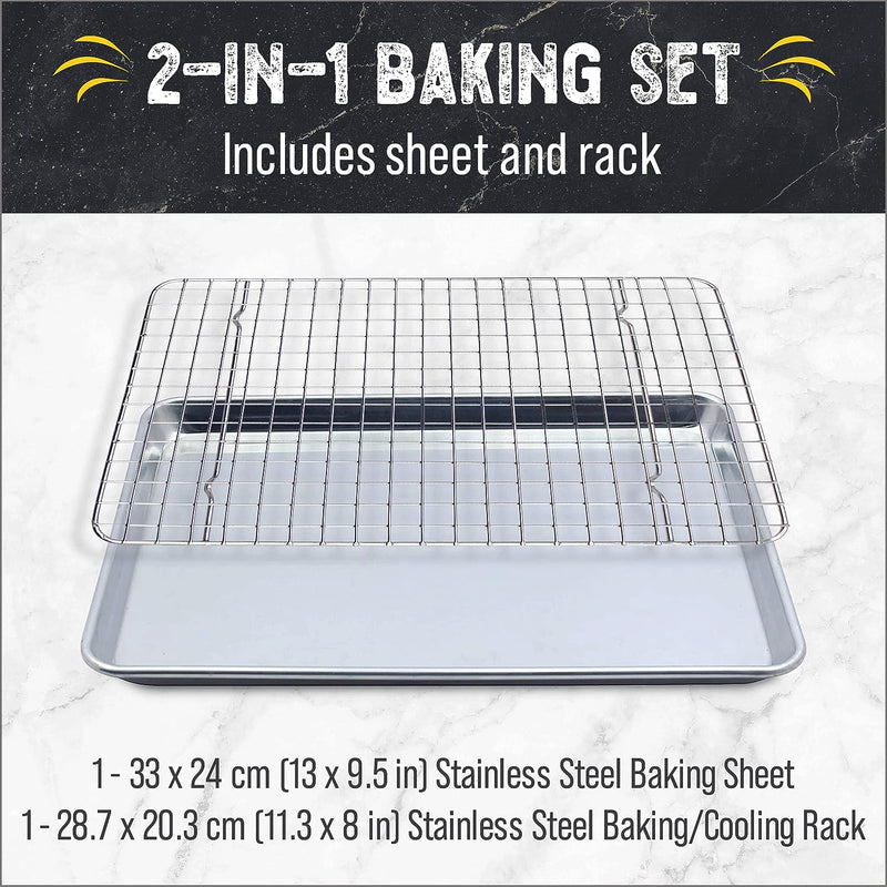 Checkered Chef Baking Sheets - Half Sheet Pan with Rack Set - Easy Clean Aluminum Bakeware