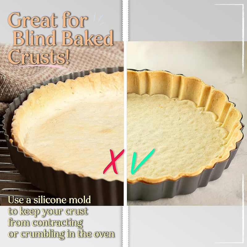 9-Inch Nonstick Fluted Tart Pan with Removable Bottom and Crust-Shaper for Pies and Quiche